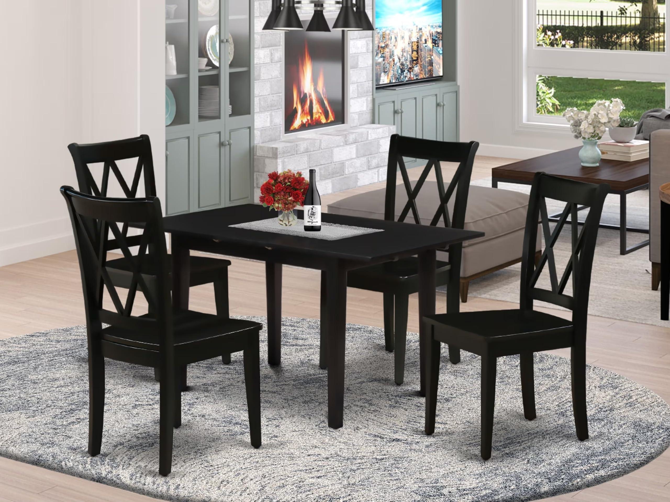 East West Furniture East West Furniture NOCL5-BLK-W 5 Piece Dining Table Set for 4 Includes a Rectangle Kitchen Table with Butterfly Leaf and 4 Dinette Chairs, 32x54 Inch, Black