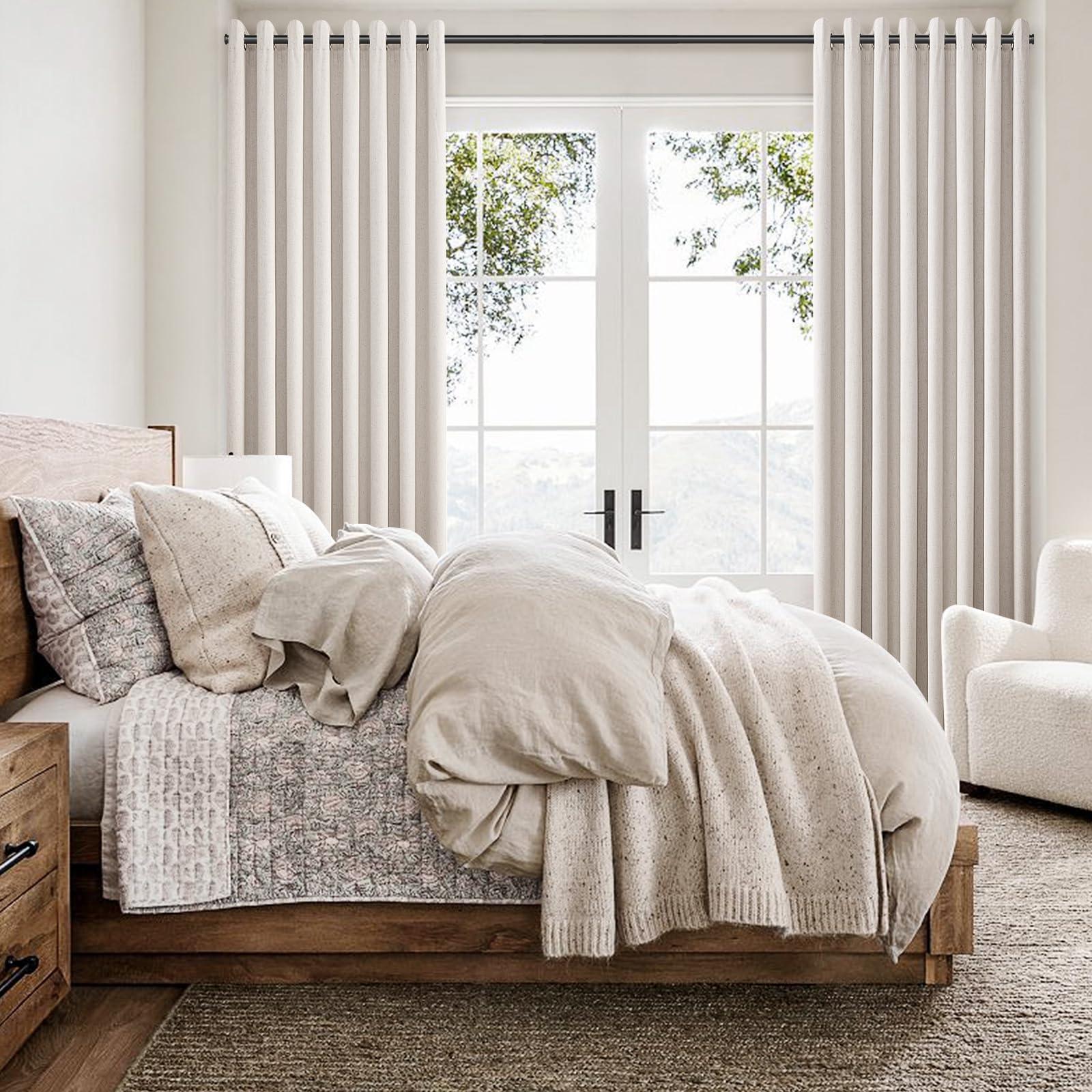 Nanspring 100% Blackout Linen Curtains for Bedroom Thermal Insulated Grommet Complete Blackout Drapes 84 Inch Length 2 Panels Set Heat and Full Light Blocking Living Room Darkening Curtains Earthy Tone Beige