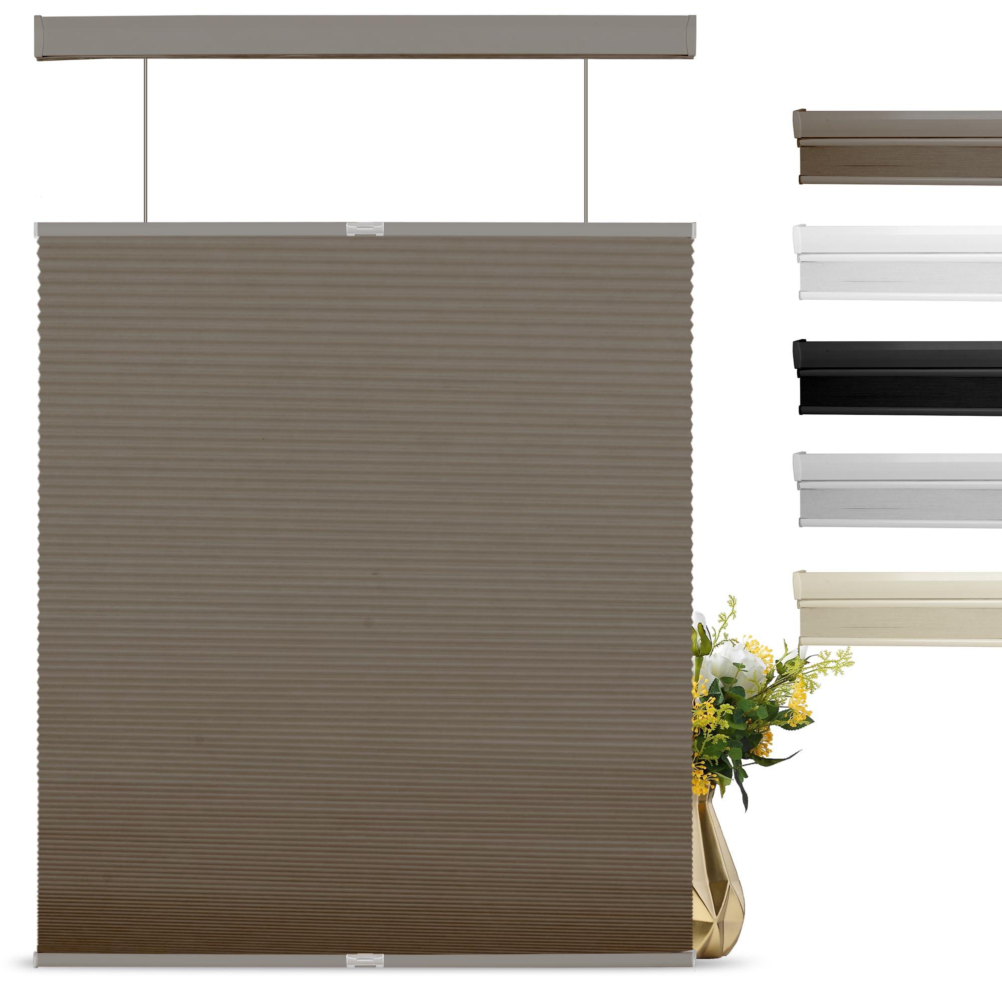BERISSA BERISSA Top Down Bottom Up Cordless Cellular Shades Pull Down Blackout Room Darkening Window Shades Honeycomb Blinds for Windows and Skylights,Brown,81" W x 36" H