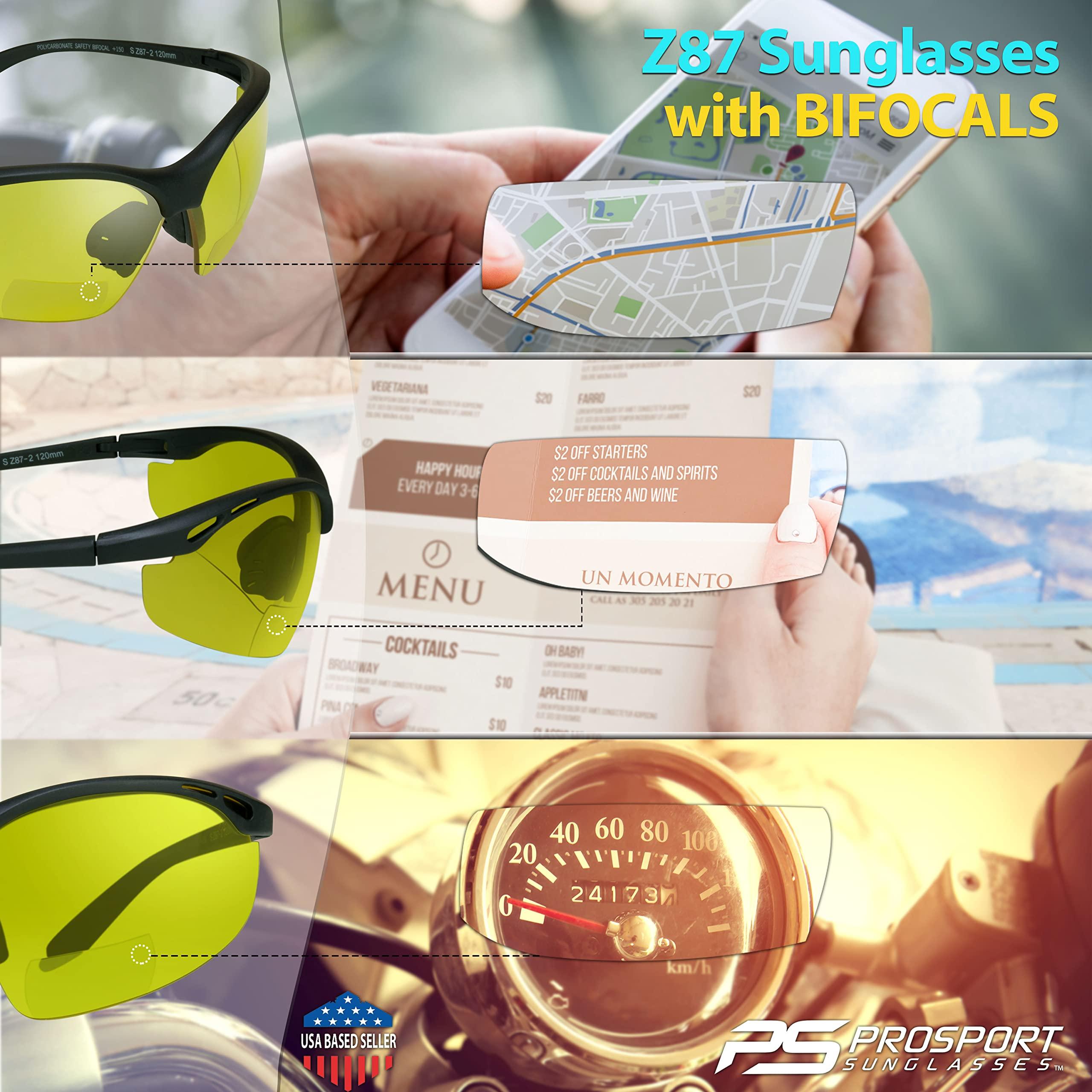 proSPORT proSPORT Safety Bifocal Glasses Yellow Lens +2.00 z87 Semi Rimless Night Driving for Men and Women