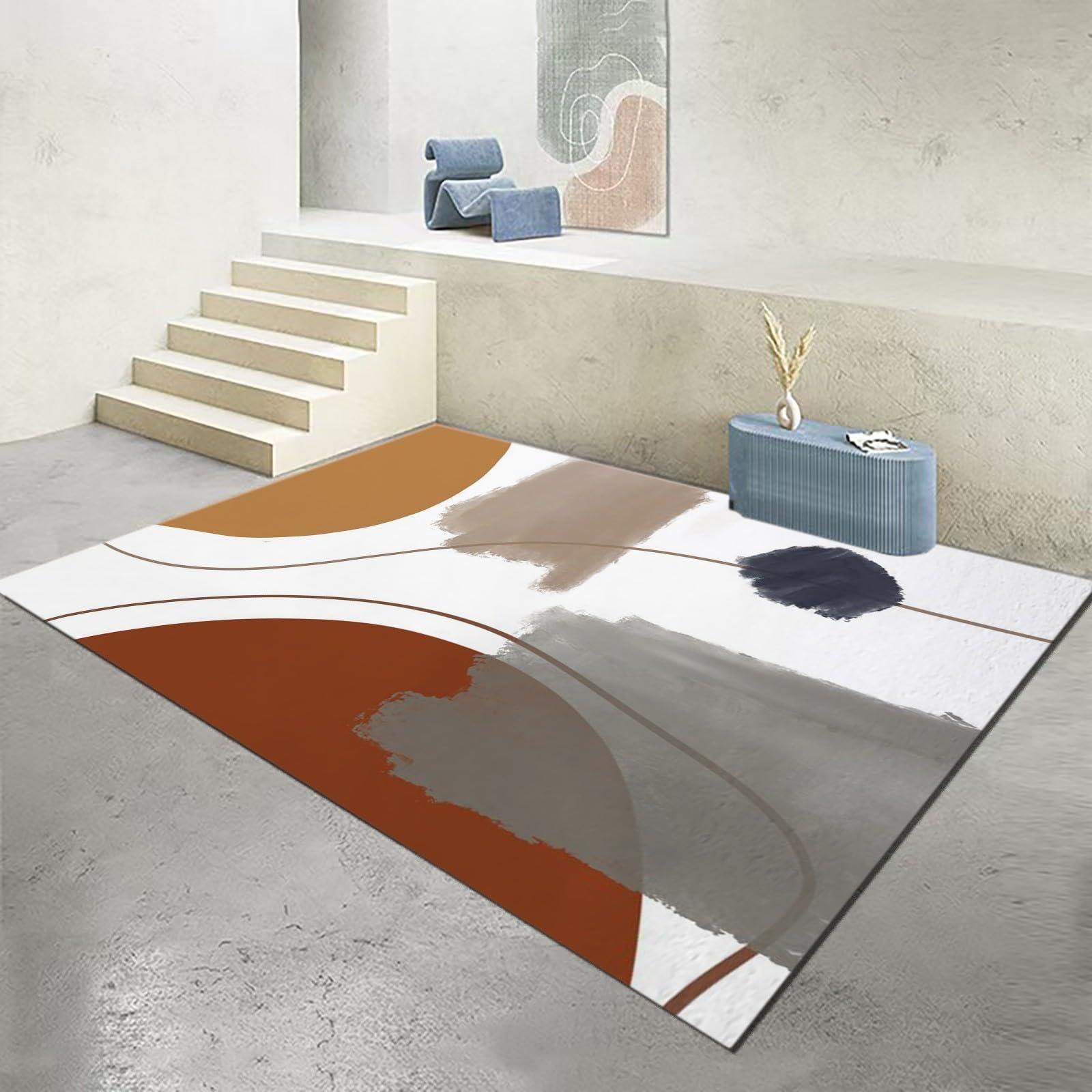 IJUGIX Washable Rug 3x5 Area Rugs for Living Room, Stain Resistant Area Rug, Non-Slip Backing Rugs for Bedroom, Kitchen, Minimalist Geometric Graffiti Lines Printed Carpet