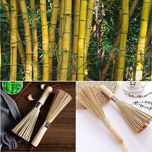 GONGXFDC 2Pack Traditional Natural Bamboo Wok Brushes , Kitchen Cleaning Brush, Bamboo Kitchen pan Brush, for Cleaning Dishes, Cast Iron Pots, Pans, Vegetables and Sink