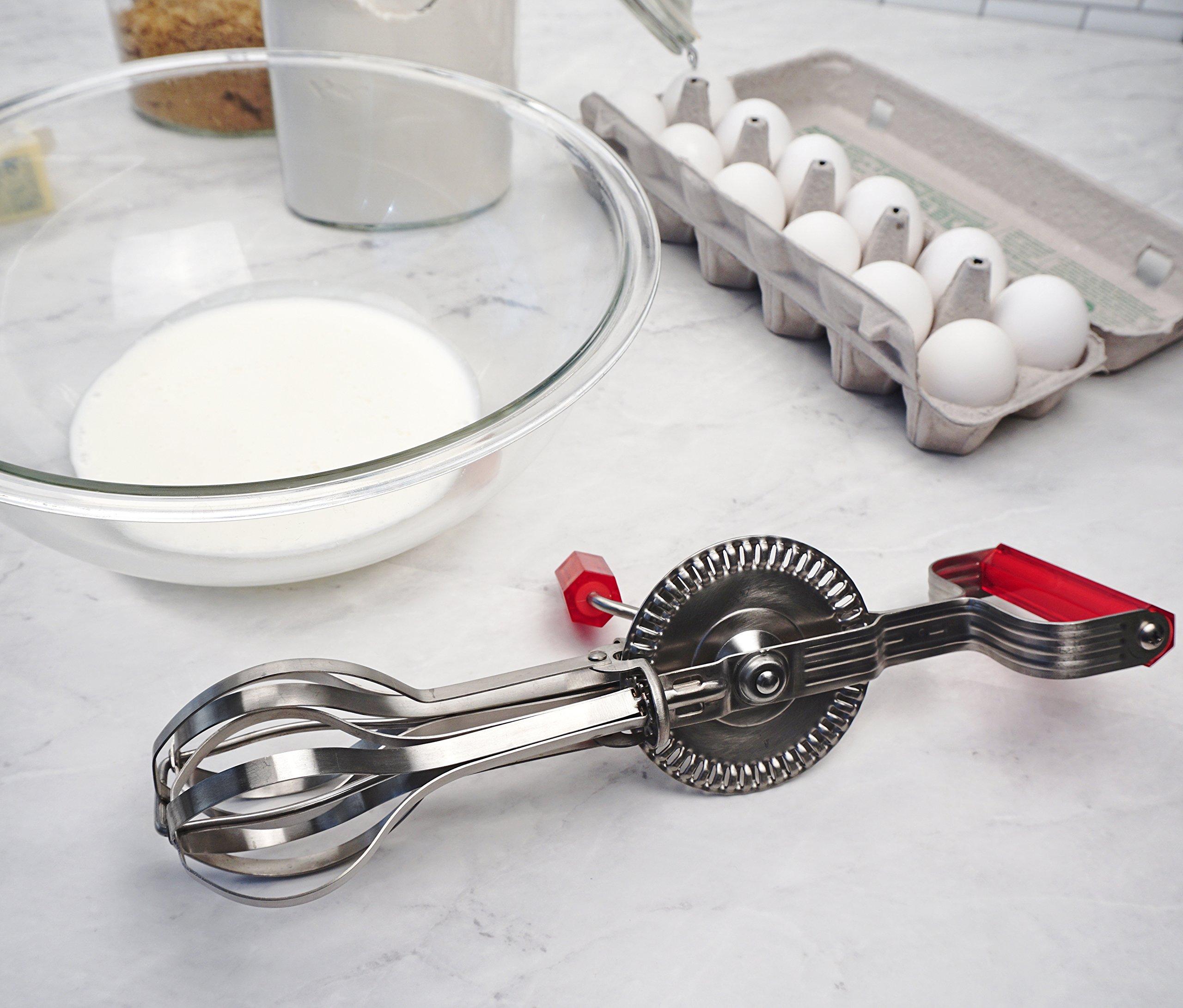RSVP International RSVP International (BEATR-RD) Handheld Vintage Inspired Egg Beater, 18/8 Stainless Steel Dishwasher Safe, 12.25 Inch, Red