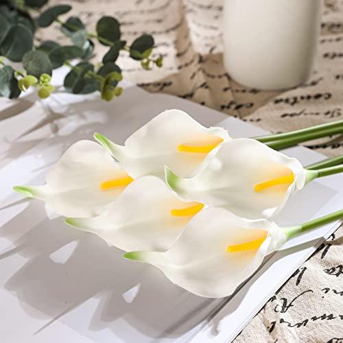Duovlo Duovlo 20pcs Calla Lily Bridal Wedding Bouquet Lataex Real Touch Artificial Flower Home Party Decor (White)