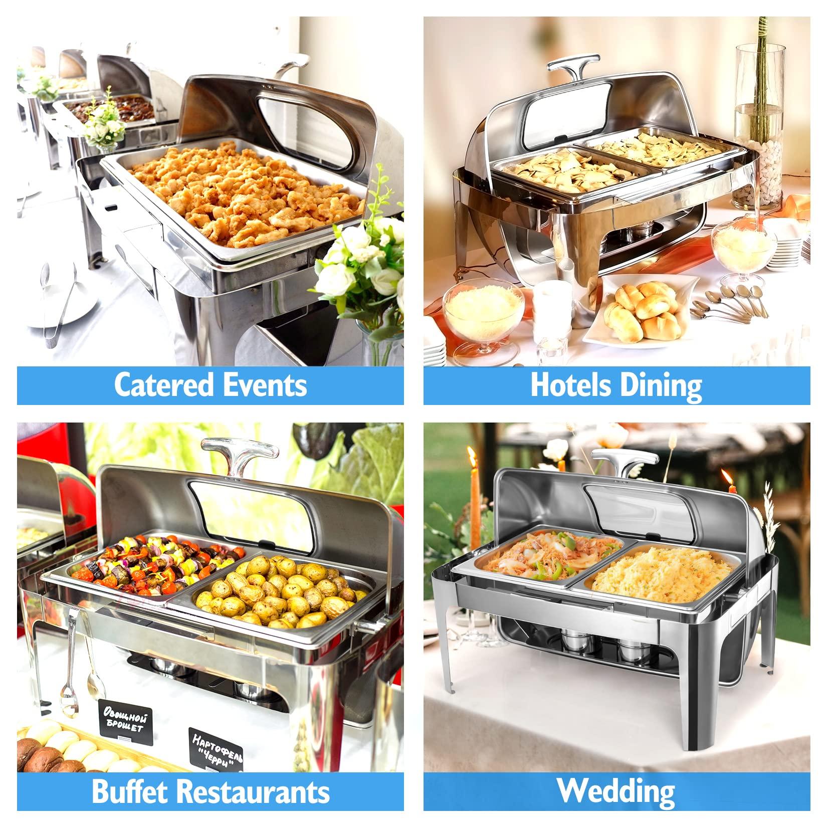 GAOMON Roll Top Chafing Dish Buffet Set, 9 Quart 1/2 Size Pan Chafer, Rectangle Stainless Steel Set, for Wedding, Parties, Banquet, Catering Event, 2 Pack