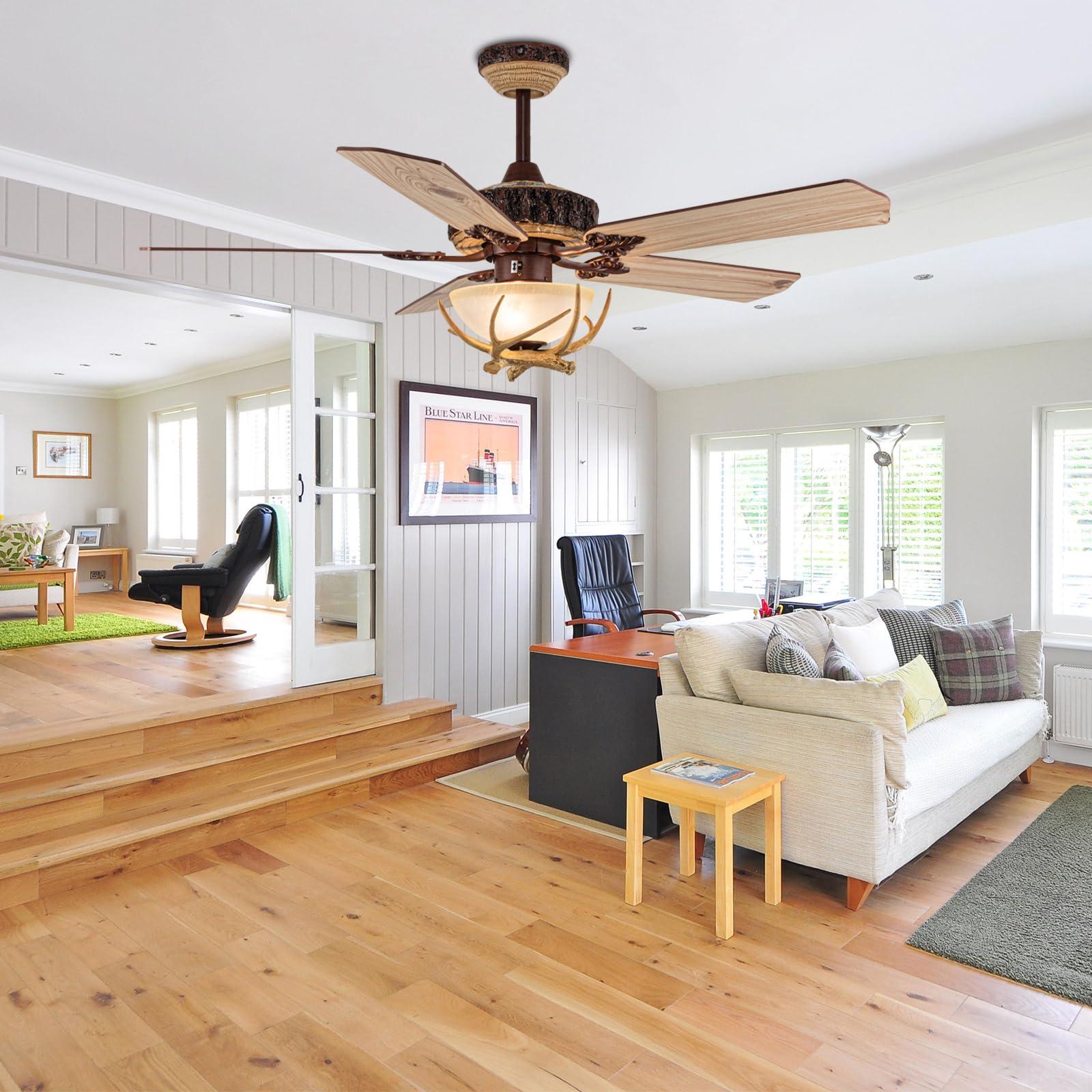 Tropwellhouse Tropwellhouse Indoor Rustic Ceiling Fan with Light and 5 Wood Blades, Modern Antler Ceiling Fan Homer Decoration for Bedroom Living Room Farmhouse Chandelider Fan with Remote of 52Inch (Bronze)