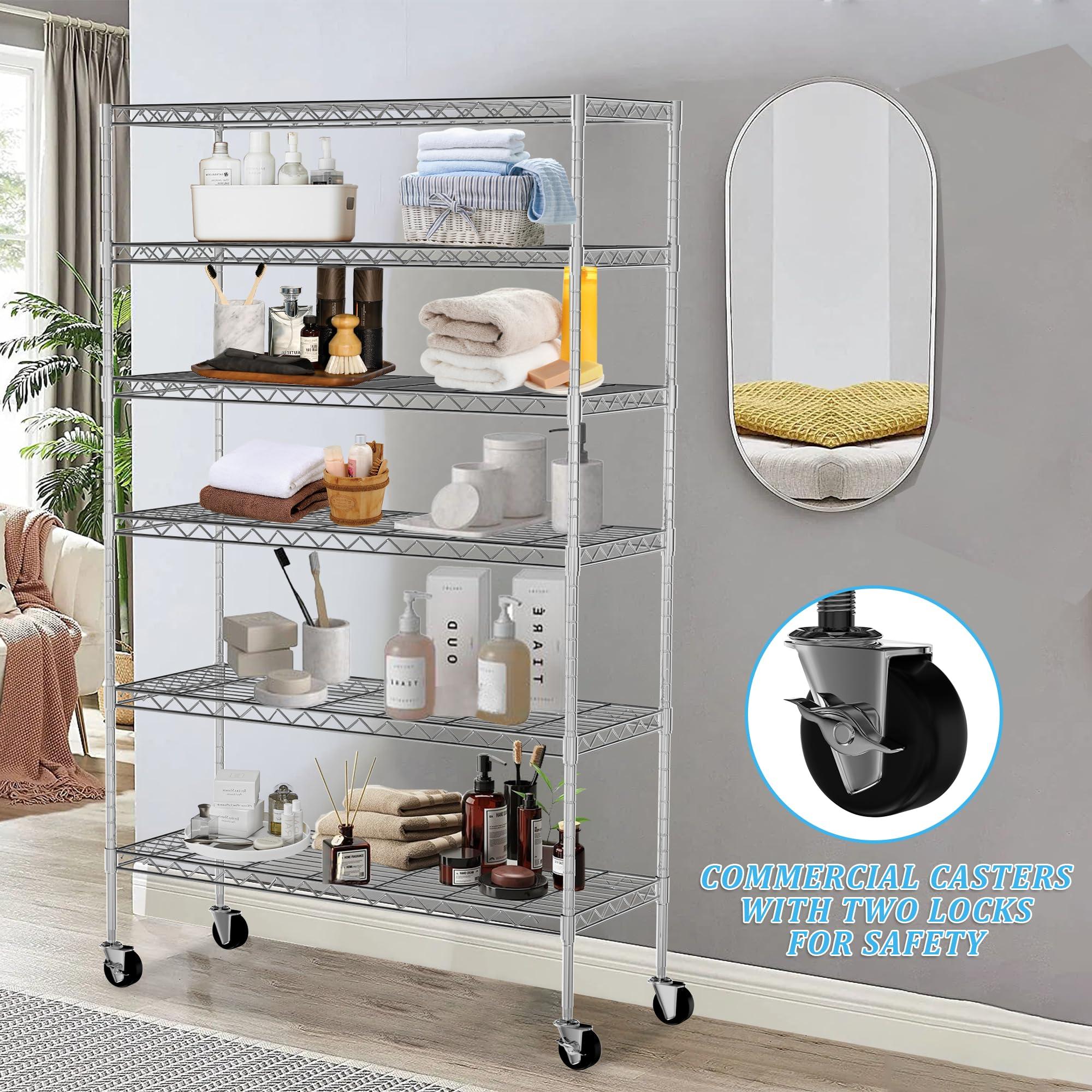 Dlewmsyic Dlewmsyic 6 Tier NSF Certified Metal Storage Shelving Unit,48D x 18W x 78H Load 2100lbs,Adjustable Metal Shelving for Restaurant Kitchen Bathroom Garage,Commercial Grade Shelves Organizer, Chrome