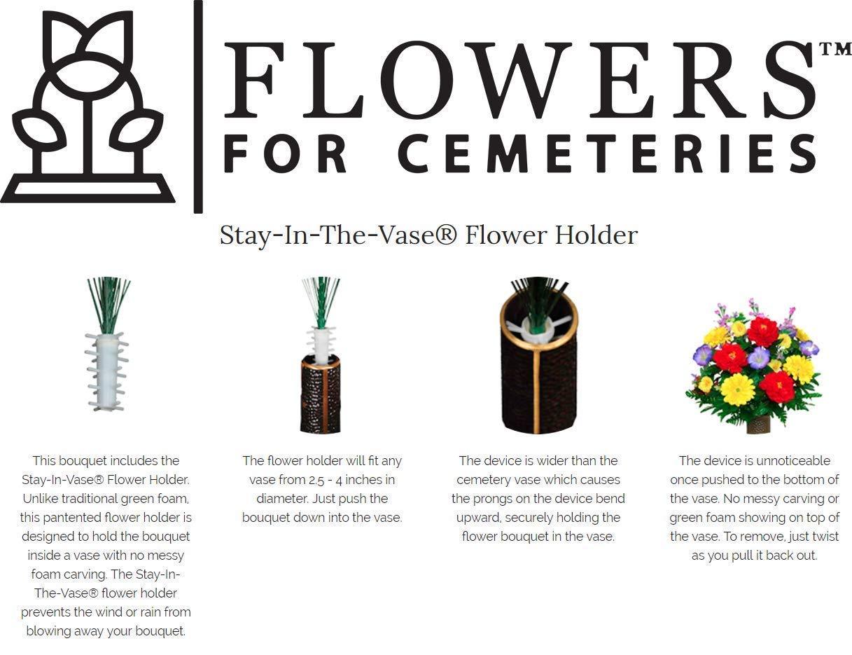 Sympathy Silks Sympathy Silks Artificial Cemetery Flowers Realistic Vibrant Roses, Outdoor Grave Decorations - Non-Bleed Colors, and Easy Fit - 2 Blue Mum and Yellow Rose Bouquets & 1 Saddle