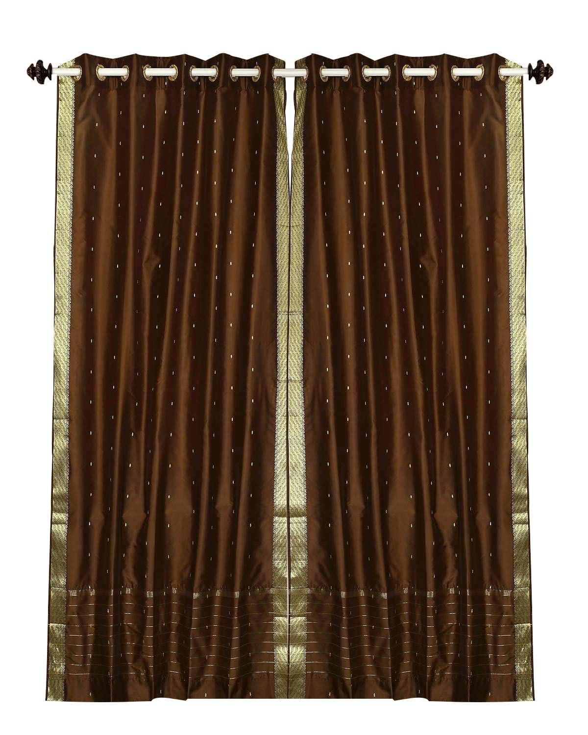 Indian Selections Handcrafted Brown Indian Sari Curtains, Tiebacks Included Lined Ring Top Sari Sheer Curtains, 80\"W x 63\"L, Privacy & Insulation for Living Rooms, Bedrooms, and Dining Rooms, Sold in Pairs