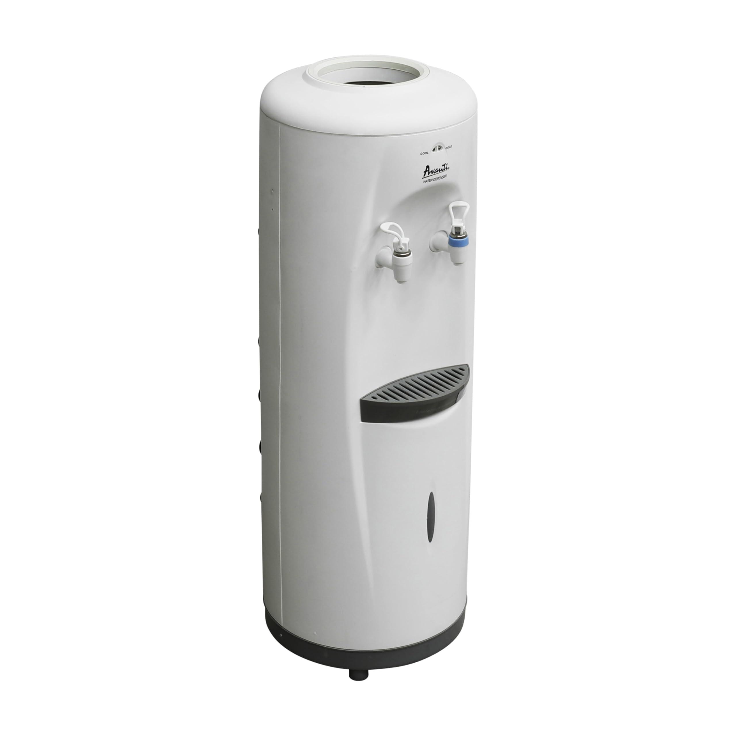 Avanti Avanti Water Cooler Dispenser Top Loading, Holds 3 & 5 Gallon Bottles with Stainless Steel Reservoir, Cold and Room Temperature, Perfect for Homes, Kitchens, Offices, Dorms, White
