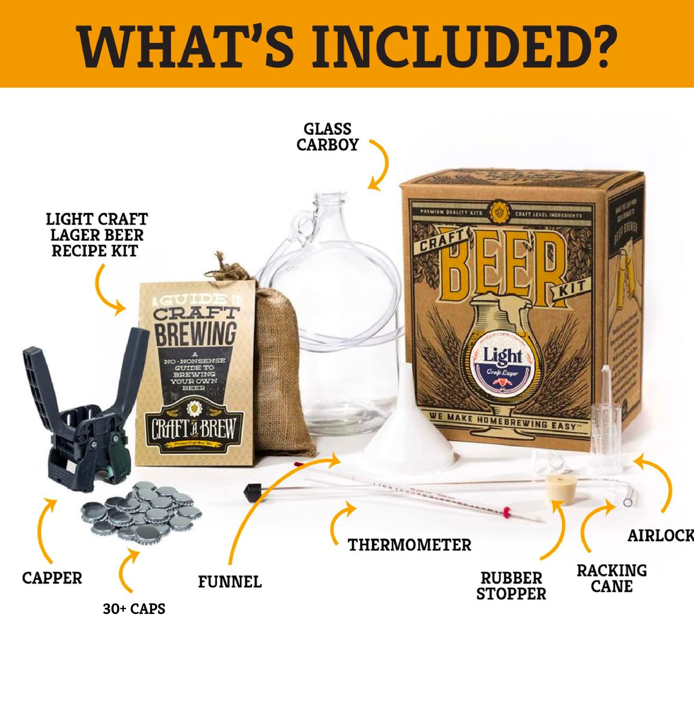 Craft A Brew Craft a Brew - Deluxe Beer Brewing Kit - Light Lager - For Home Brewing - Beer Making Supplies - Includes Beer Brewing Kit, Recipe Kit, Capper, and Caps - 1 Gallon