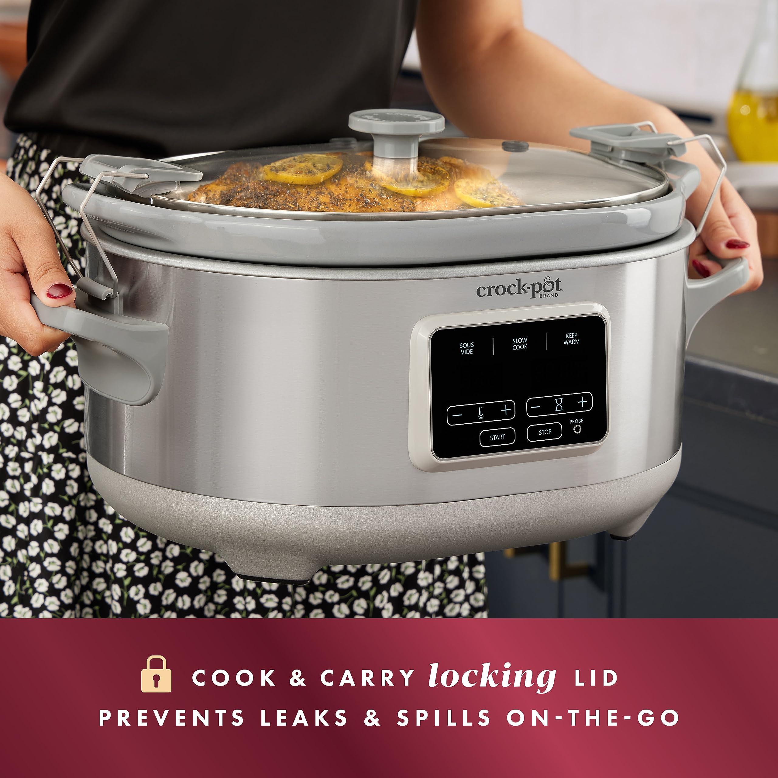 Crock-Pot Crockpot Programmable 7-Quart Cook & Carry Slow Cooker with Sous Vide, Stainless Steel