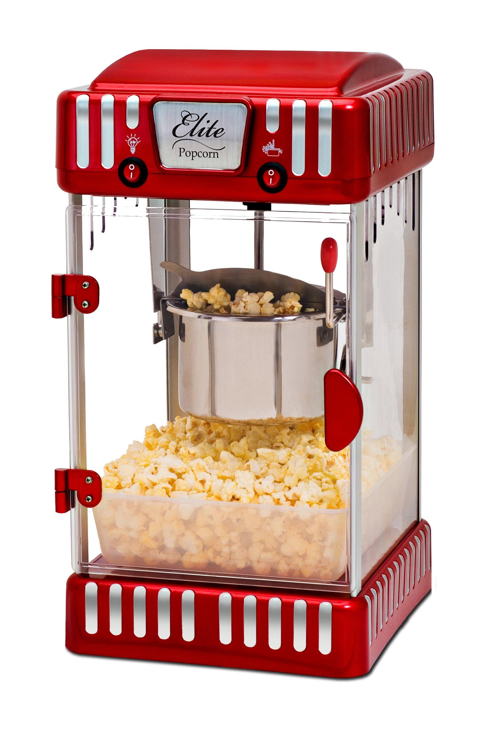 Elite Gourmet Elite Gourmet EPM-250 Maxi-Matic 2.5 Ounce Classic Carnival, Tabletop Kettle Popcorn Popper Machine, Retro-Style, Movie Hot Buttered Popcorn, Red