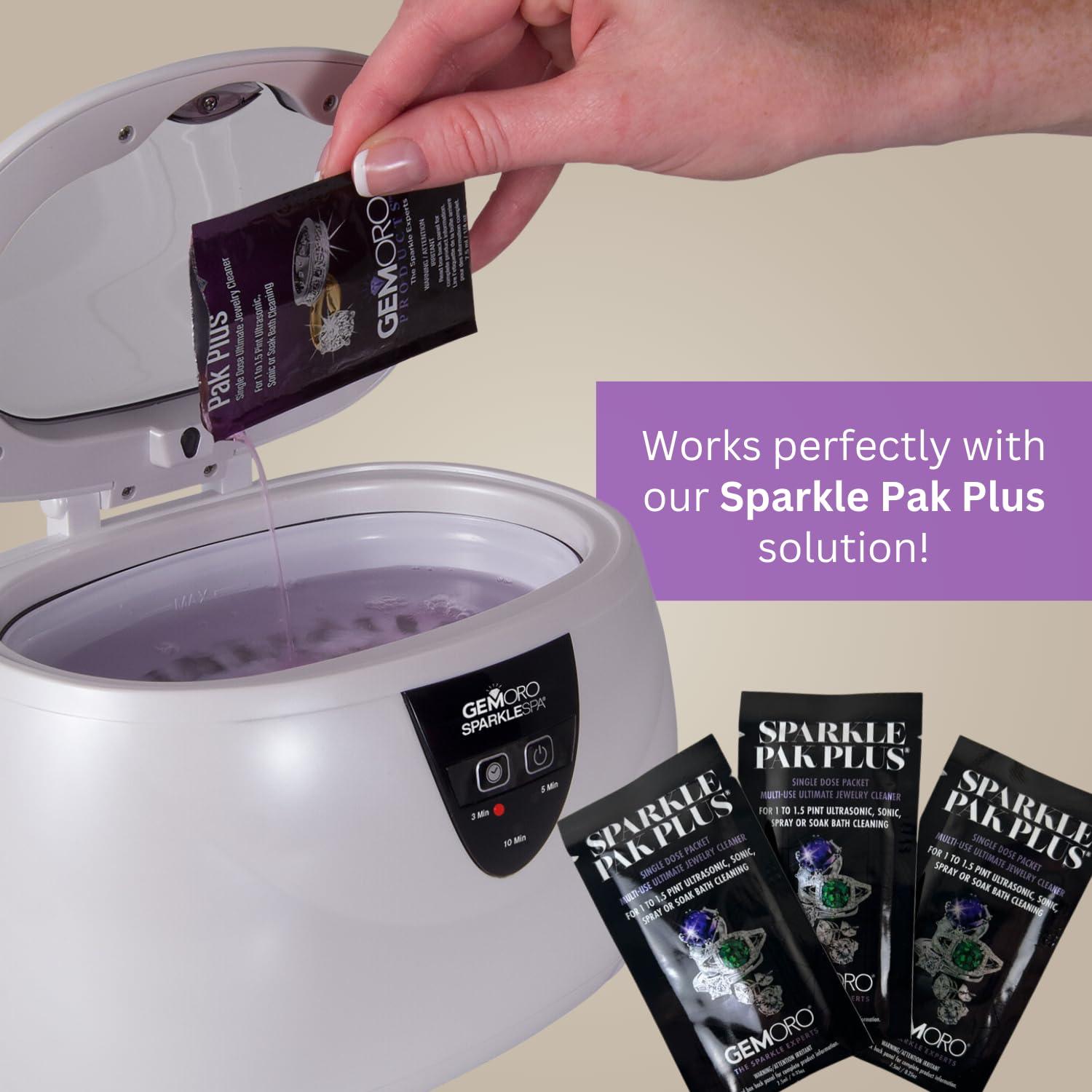 Gemoro GemOro Sparkle Spa | Personal Ultrasonic Jewelry Cleaner with 3 User-Programmable Timed Cleaning Cycles | Professional Performance Machine for Rings Watches Glasses Earrings (1783)