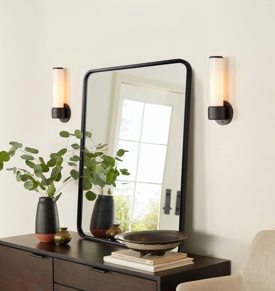 ANDY STAR ANDY STAR Matte Black Mirror for Bathroom, 20x28 Inch Rounded Rectangle Mirror, Modern Vanity Mirror Tube Metal Frame HD Reflection Wall-Mounted Mirrors Vertically or Horizontally