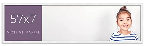 CustomPictureFrames.com 57x7 Frame White Real Wood Picture Frame Width 0.75 Inches | Interior Frame Depth 0.5 Inches | Bianca Mid Century Photo Frame Complete with UV Acrylic, Foam Board Backing & Hanging Hardware