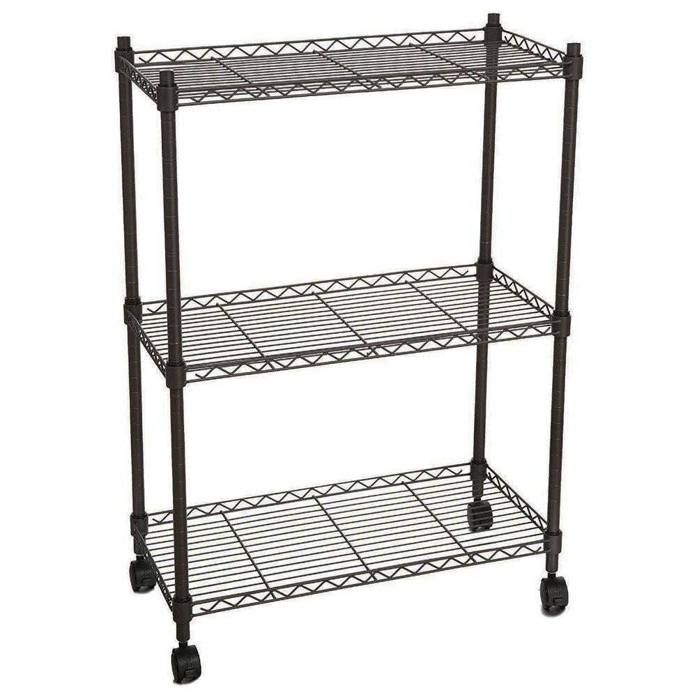 Hikarinowa 2 Tier Wire Rolling Storage Rack,Heavy Duty Adjustable Metal Wire Storage Shelving Units,Metal Kitchen Rolling Storage Cart,Wire Rolling Utility Cart,with Wheels,for Home,Office (Black-B, 60x35x85cm)