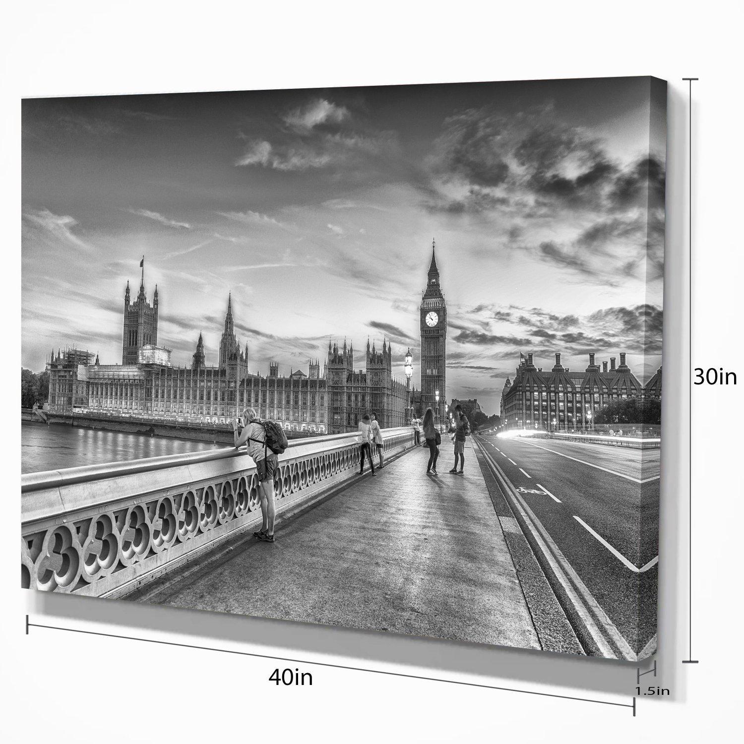 Designart Beautiful Black and White London View Cityscape Canvas Print Art