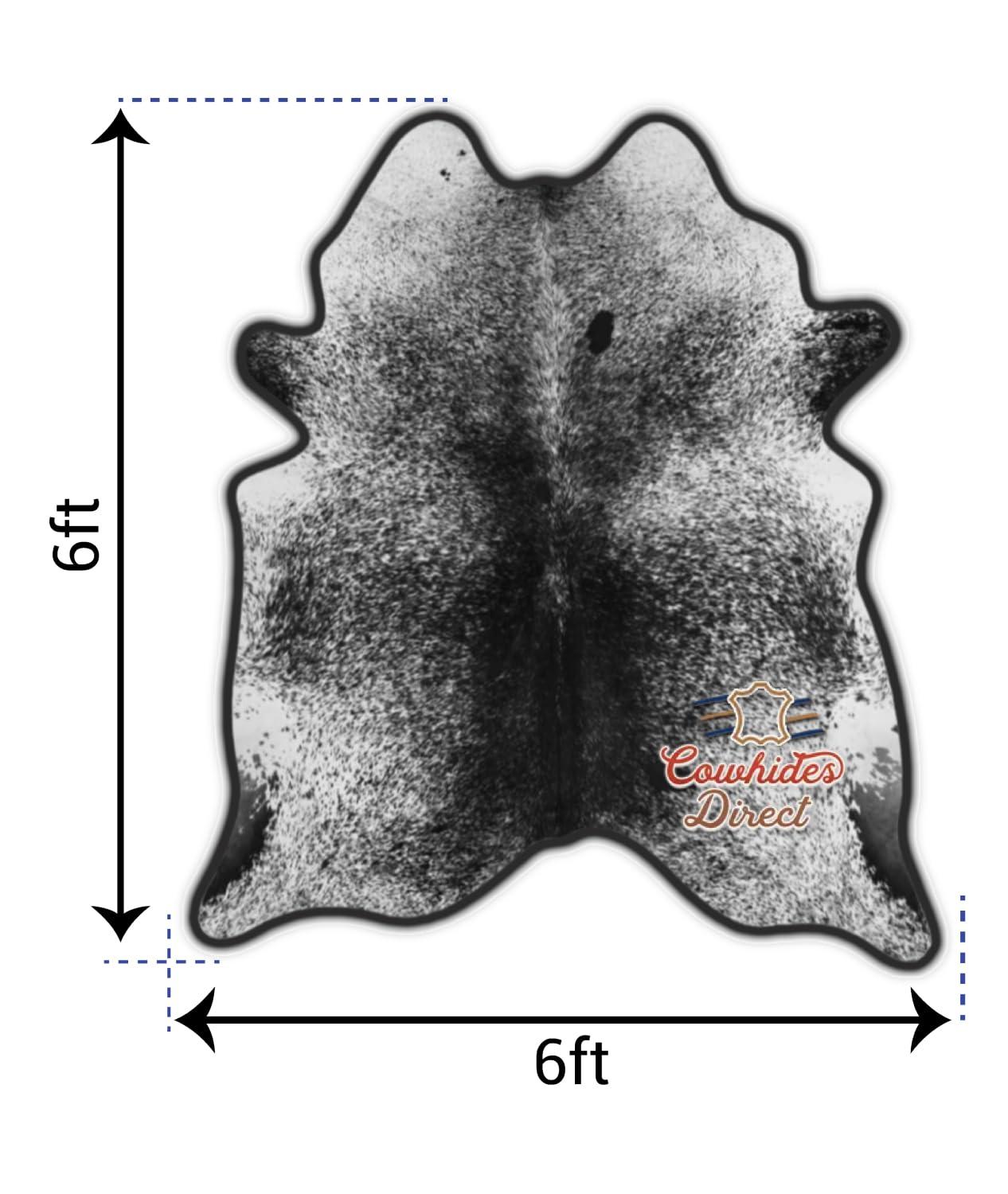 Cowhides Direct Cowhides Direct Genuine Cowhide Rug (Salt & Pepper) - Authentic Cow Rug with Non-Slip Suede Backing - Cow Rugs for Living Room, Bedroom & More - Decorative Rug (Black, 6x6 L)