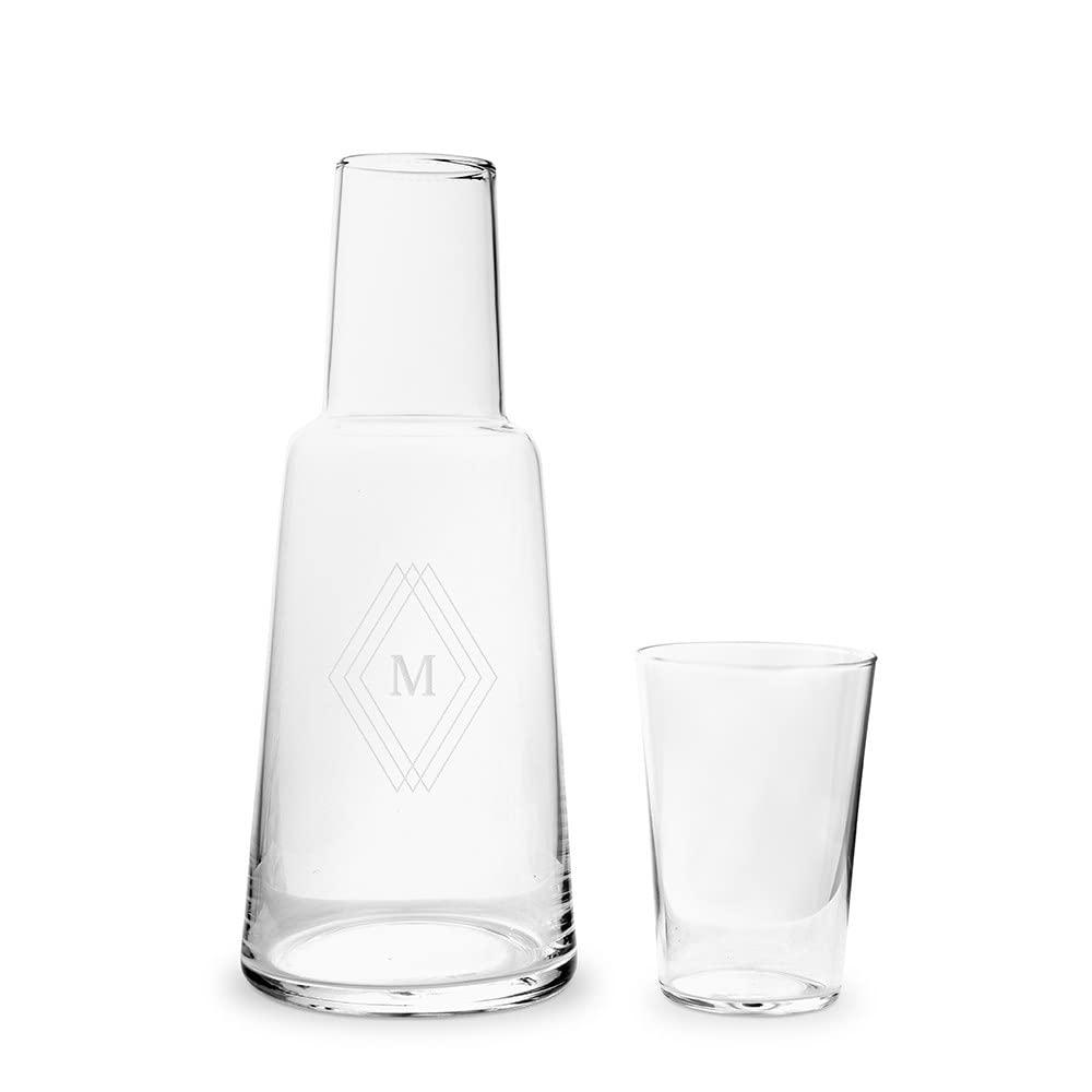 WEDDINGSTAR Weddingstar Custom Engraved Bedside Water Carafe And Glass Set - Diamond Emblem Monogram