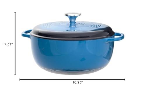 Lodge Lodge 6 Quart Enameled Cast Iron Dutch Oven with Lid Dual Handles Oven Safe up to 500 F or on Stovetop - Use to Marinate, Cook, Bake, Refrigerate and Serve Blue