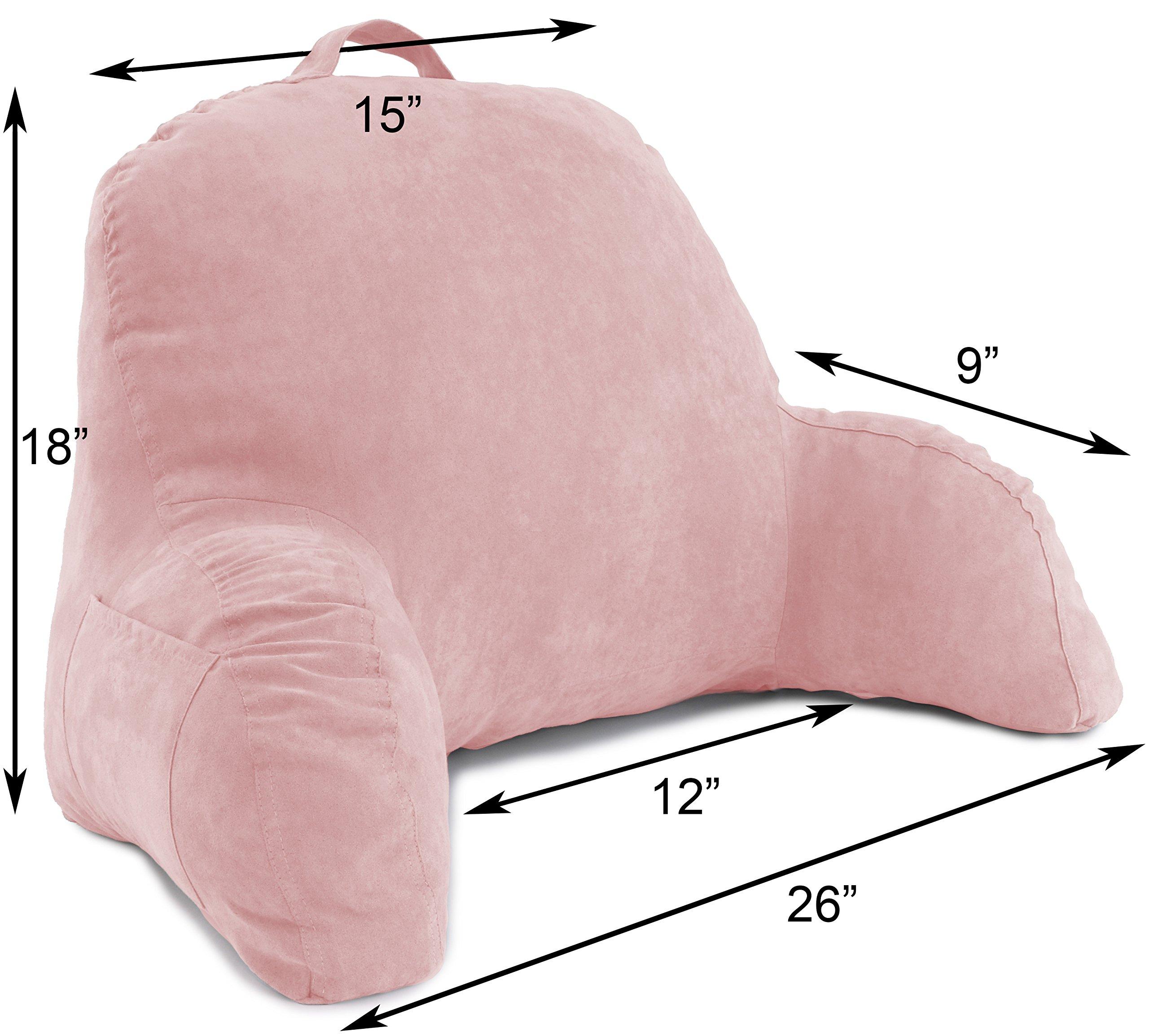 Deluxe Comfort Deluxe Comfort Microsuede Bed Rest - Backrest Pillow with Arms - Bed Rest Pillow - Reading Bedrest Lounger - Sitting Support Pillow - Soft But Firmly-Stuffed Fiberfill - Reading Pillow, Pink