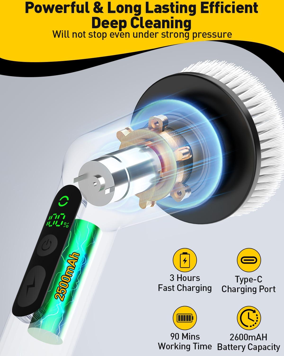 CTMAST Electric Spin Scrubber for Cleaning Bathroom, Shower Scrubber Cordless Cleaning Brush with IPX7 Waterproof & 2 Speed, 3 Brush Heads, Bathroom Cleaning Supplies for Shower Tub Kitchen Tile Toilet White