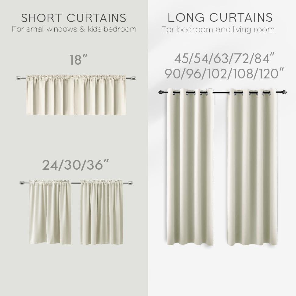 KOUFALL KOUFALL 48 Inch Curtains Length,Room Darkening 60-70% Blackout Black Out Heat Light Blocking Short Drapes for Kitchen,Cream Beige