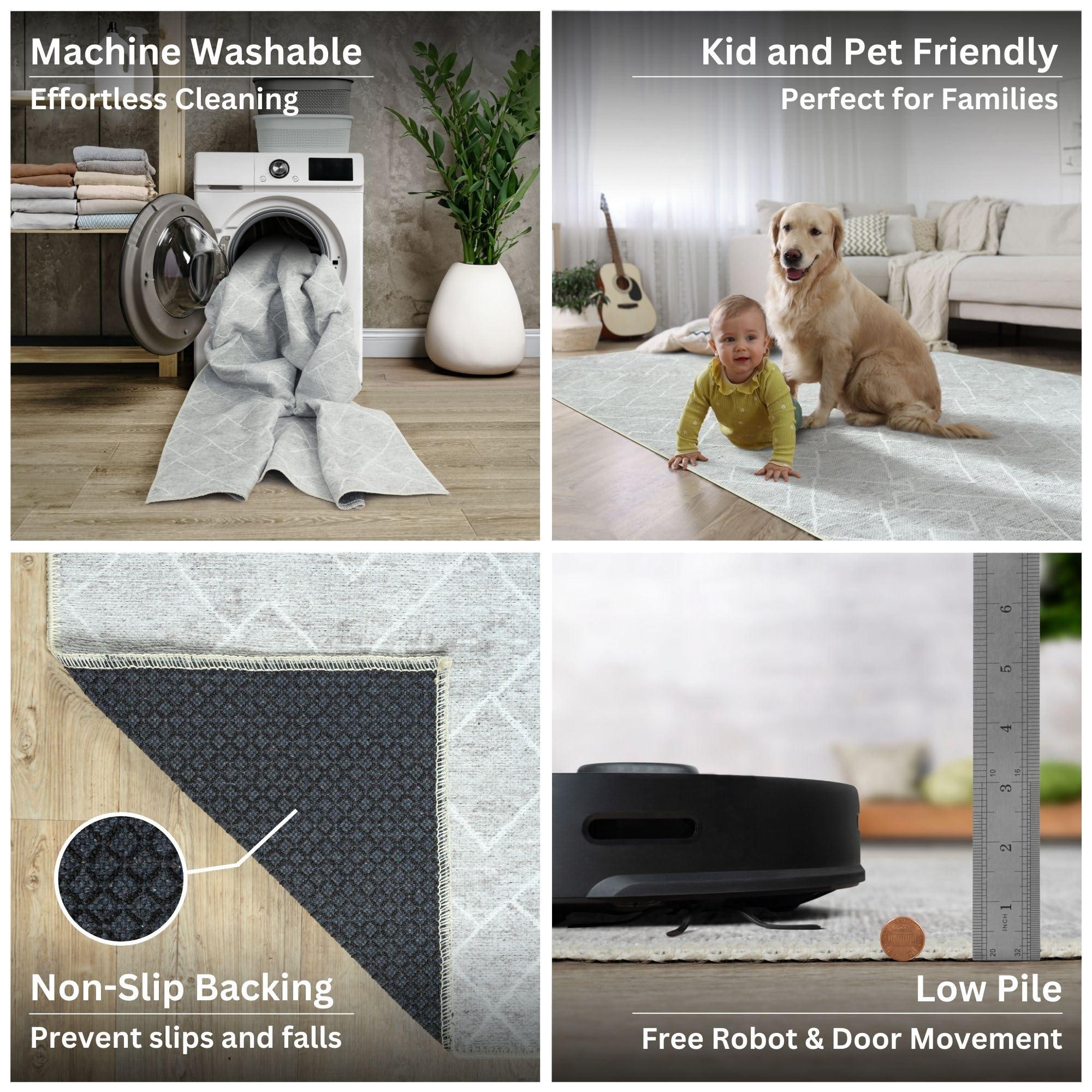 Bloom Rugs Bloom Rugs Washable Non-Slip 12 ft Runner - Gray/Pebble Striped Runner for Entryway, Hallway, Bathroom, and Kitchen - Exact Size: 2.5' x 12'