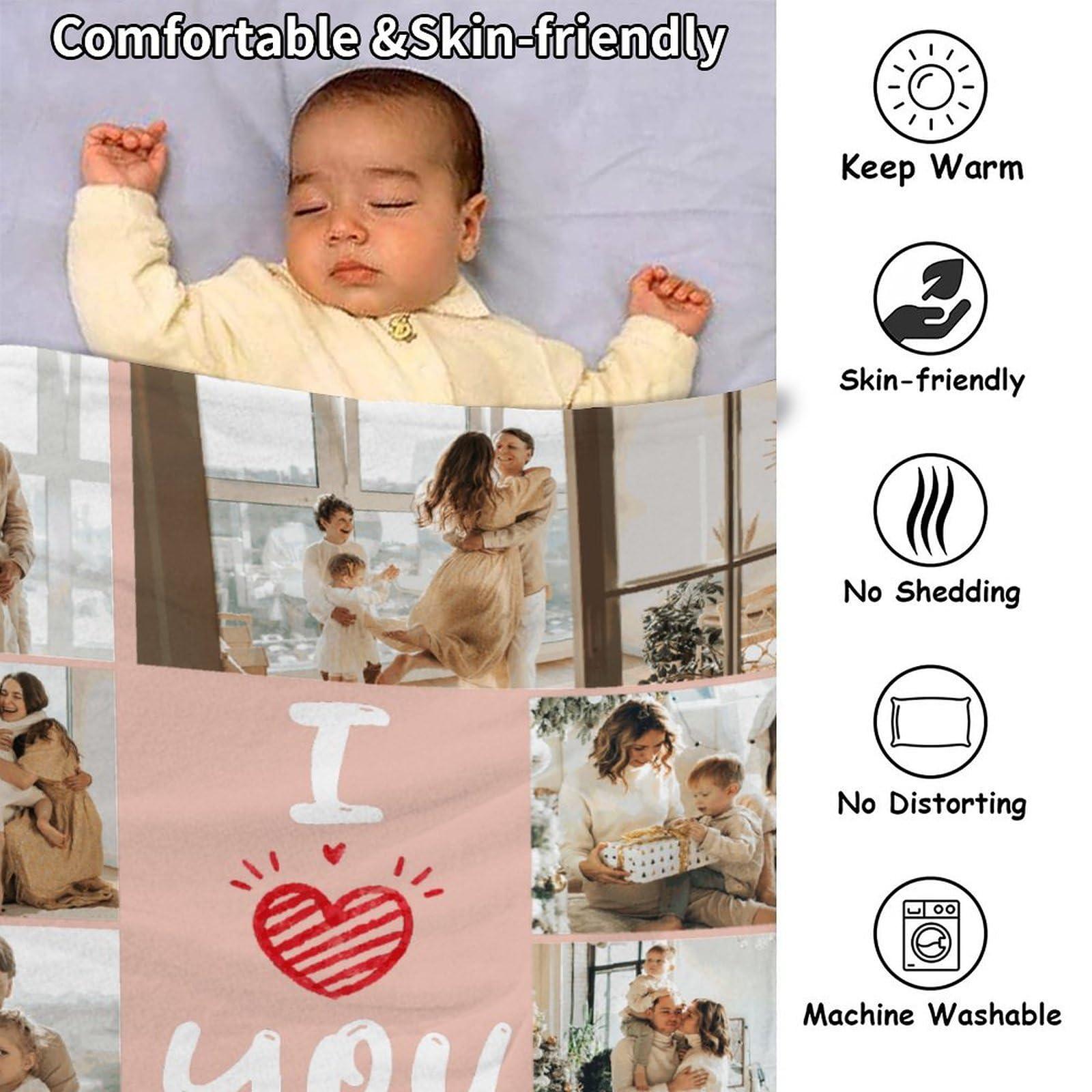 Glohox Custom Christmas Blanket with Photos,Personalized Blanket for Women, Custom Baby Blanket, Personalized Throw Birthday Gifts for Husband Blankets 60x80