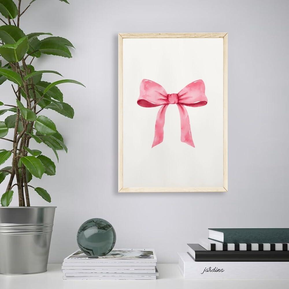 Generic Pink Poquette Bows Poster Coquette Room Decor Preppy Poster Pink Poquette Bows Canvas Print Beautiful Dorm Room Room Teenage Wall Art Bedroom Wall Decoration16x24inch Framed