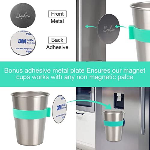 SOPHICO SOPHICO Magnetic Hanging Cups for Toddlers Kids and Adults, Hanging Cup on Fridge or Watercooler, for Independent Drinkers (MIX-12oz, Stainless Steel)