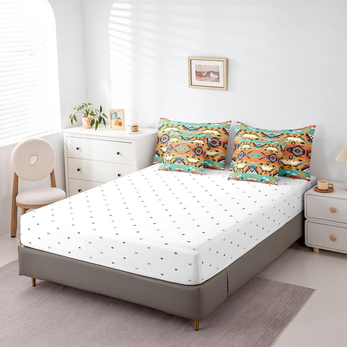 Erosebridal Erosebridal Aztec Bed in a Bag Queen Comforter Set 7 Piece,Indian Tribe Geometry Bedding Sets Southwestern Native Sheet Set with Comforter