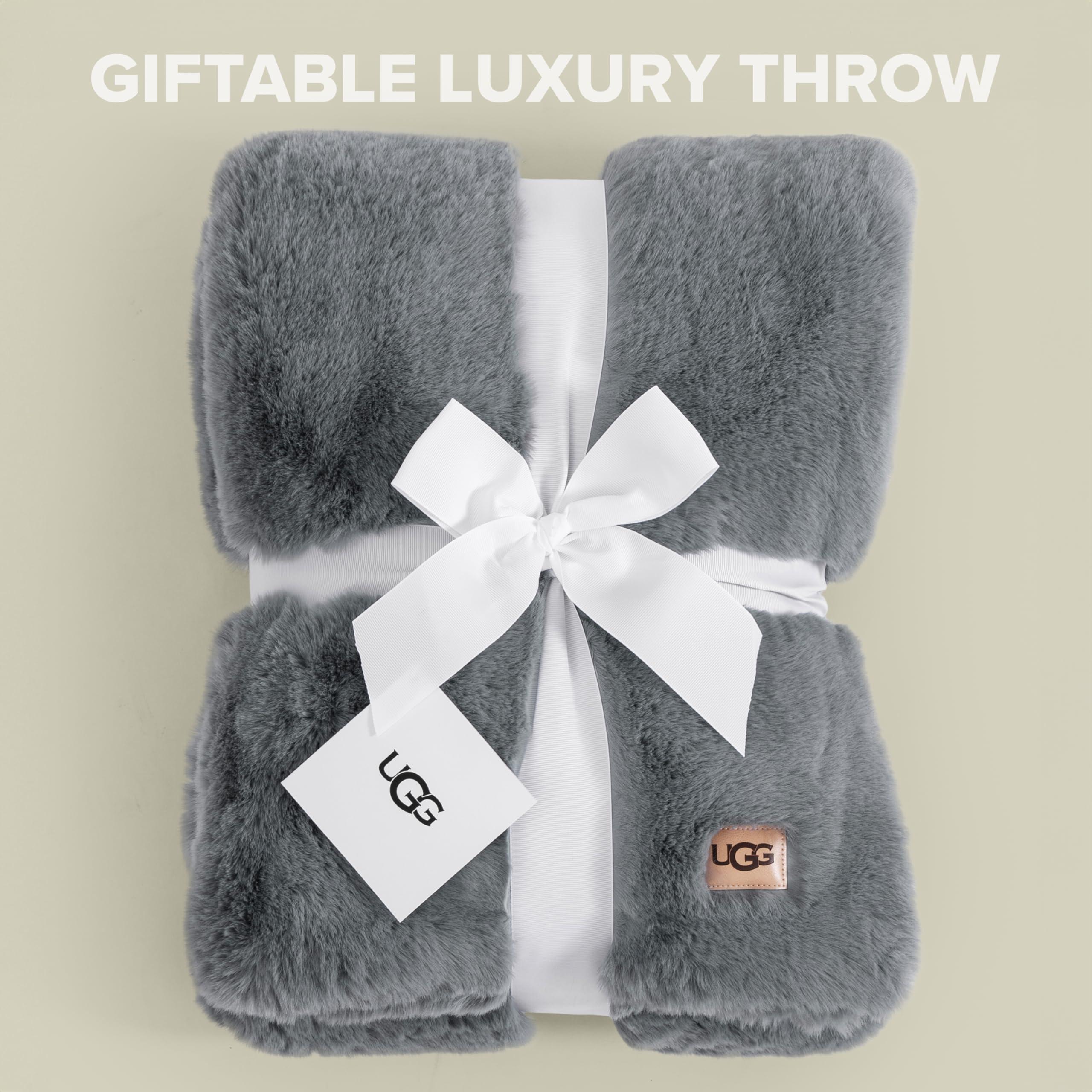 UGG UGG 11069 Euphoria Plush Faux Fur Reversible Throw Cozy Fuzzy Fluffy Blanket for Couch Bed Hotel Style Luxury Machine Washable Home Decor Luxurious Soft Throws for Sofa, 70 x 50-Inch, Chambray