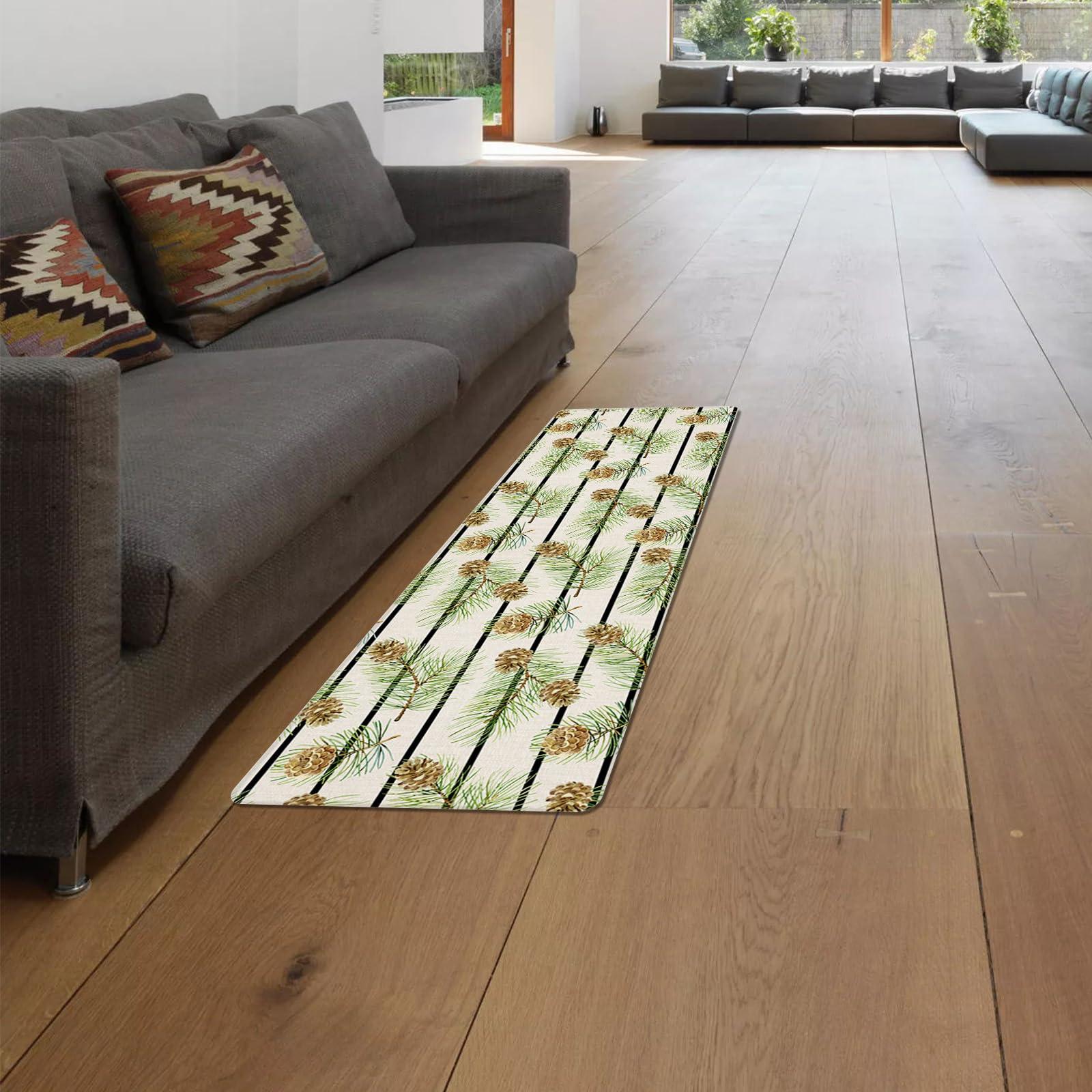 Libaoge Christmas Kitchen Mat Rug Set of 2 Coniferous Pine Cones Cotton Linen Runner Rug Anti-Fatigue Comfort Memory Foam Standing Mat Non-Slip Floor Door Mat for Bathroom Bedroom 24x35in+24x71in