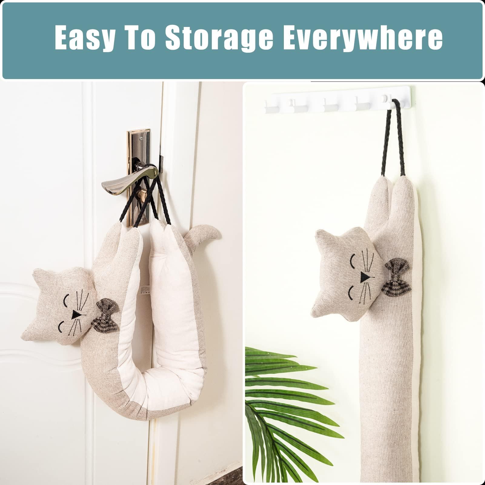 Marwood Marwood Under Door Draft Stopper Decorative Wind Stopper 32 inch for Door & Window, Weighted Animal Air Draft Stopper Snake Noise Blocker for Bottom of Door with Hanging Loops - Khaki Cat
