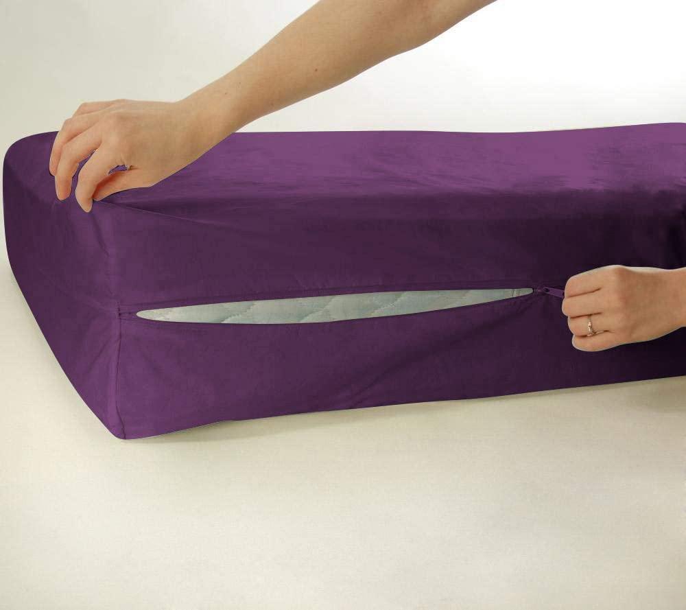 Velosso 1 Piece Zipper Mattress Cover Only Olympic Queen Size 15\" Pocket Sold Separately 1000 Thread Count 100% Egyptian Cotton, Plum