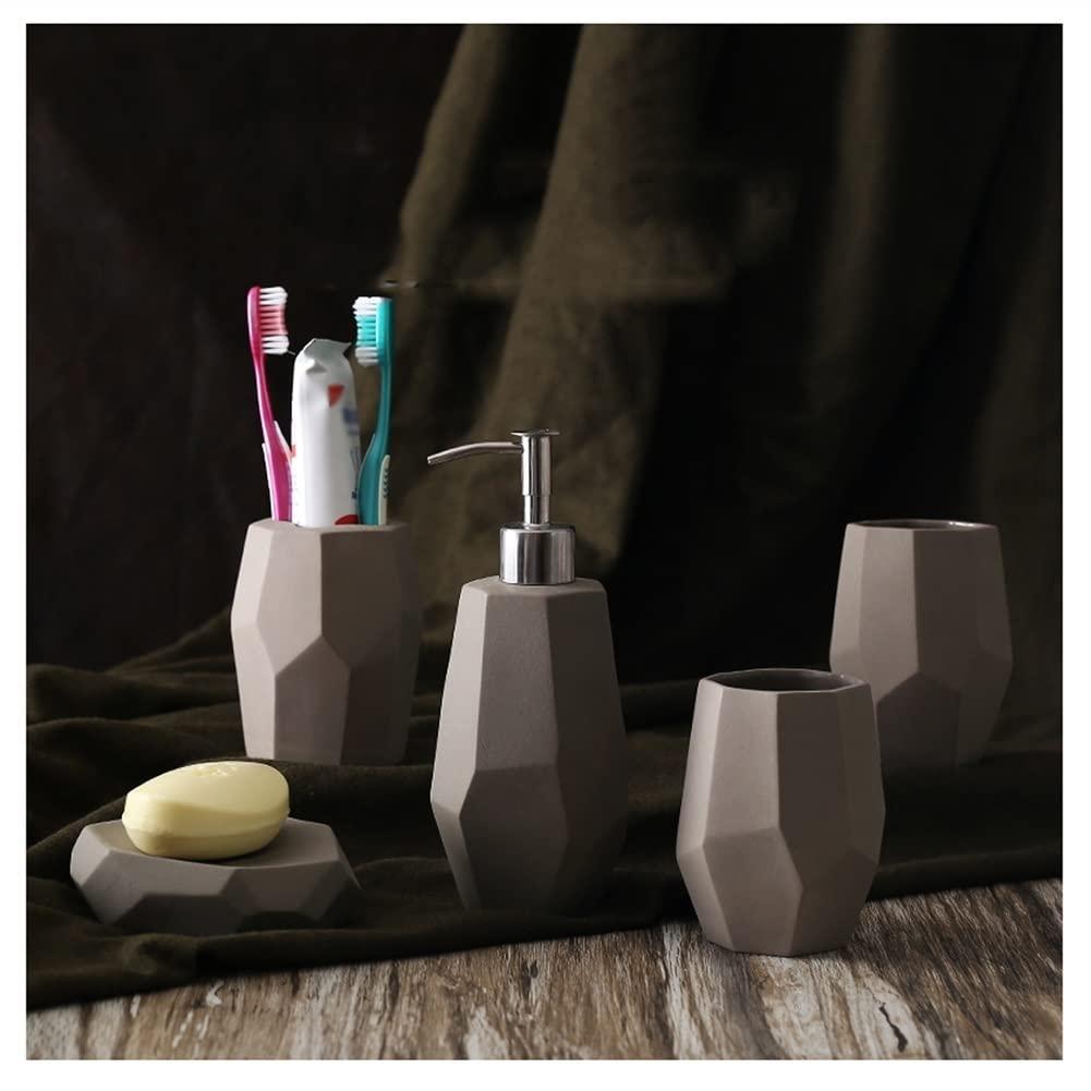 Yalych Liquid Dispencer Container Soap Dispenser Set Household Ceramic Soap Dispenser Wash Mouth Cup Storage Soap Tray Toothbrush Cup Bathroom Five-Piece Set Pump-Bottles Dispensers (A b) Bathroom accessorie