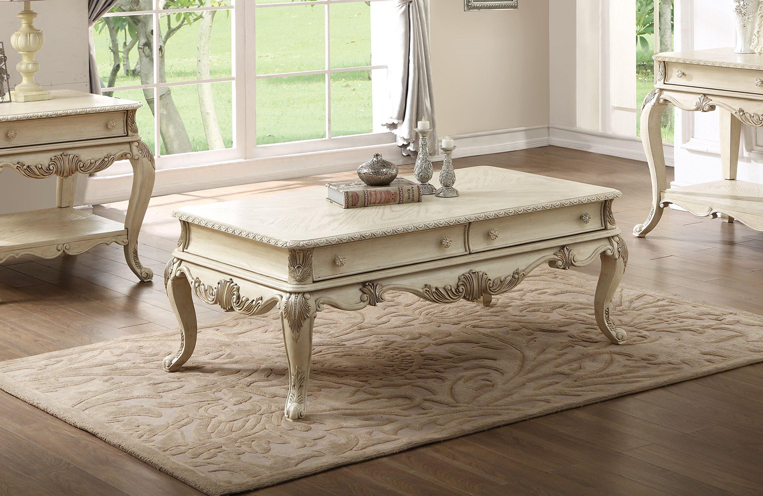 Acme Acme Ragenardus 2-Drawer Wooden Top Storage Coffee Table in Antique White