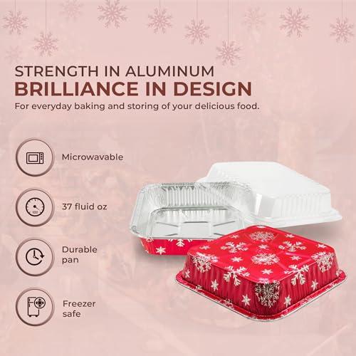 Durable Packaging Durable Packaging Disposable Aluminum Foil Red Holiday Cake Pan with Clear Dome Lid - 8 x 8 Inches - Perfect for Baking, Cooking - 9101X, 50 Count