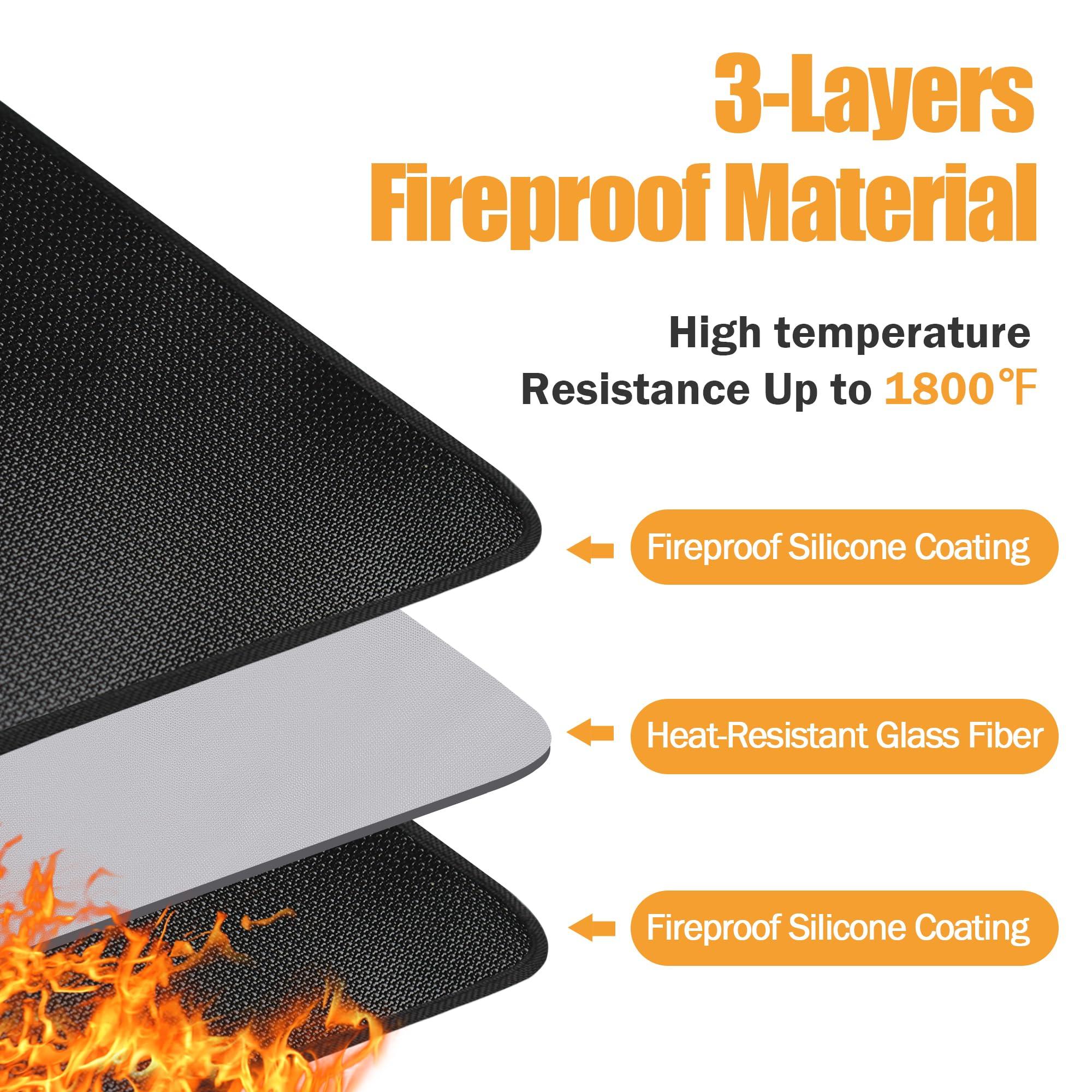 TOHONFOO Hearth Rugs for Fireplaces Fire Resistant, 42 x 24 inch Fireproof Fireplace Mat Hearth Rug, Hearth Pads for Wood Stove Fireplace Indoor Outdoor, Protect Floors Carpets from Sparks Embers-Black, 1mm