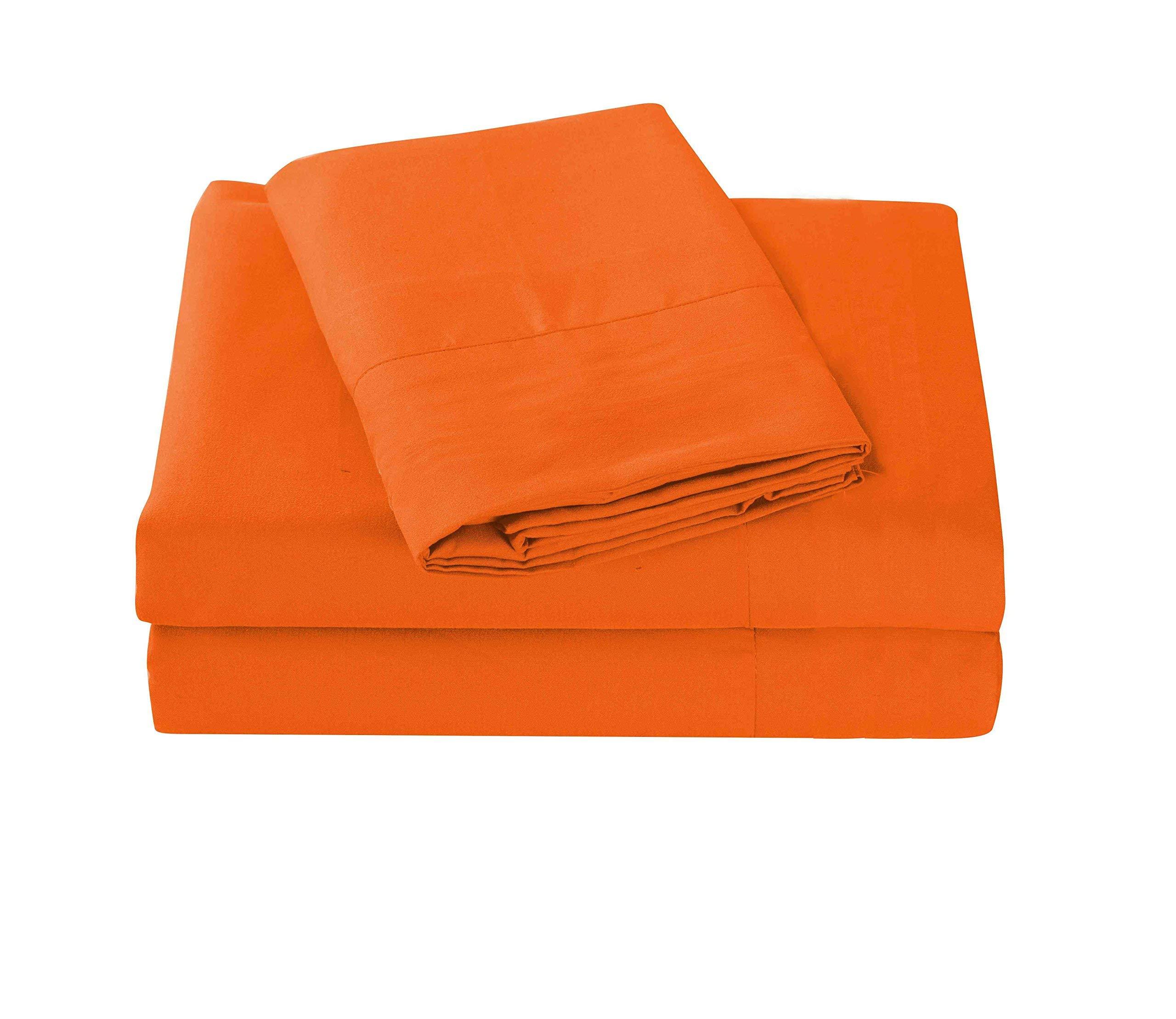 Archu Sheets Super Soft Easy Care 800 Thread Count 100% Egyptian Cotton 6Pce Sheet Set with 12-16\'\' Deep Pockets -RV Short Queen Size Orange Solid