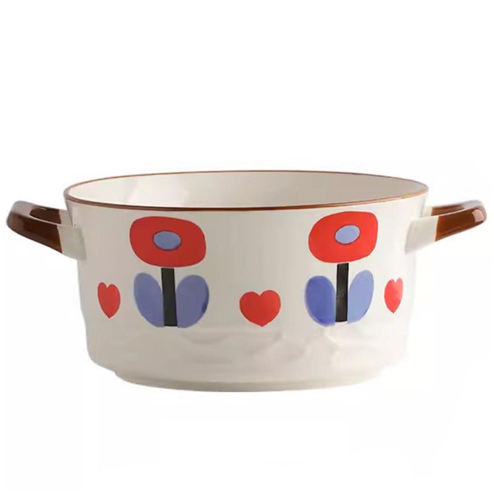 Fodalob Large Soup Bowls with Handles Microwave Safe, Ceramic Soup Bowls, 60.8 Ounce for Soup, Cereal, Stew, French Onion Soup Bowls (Color : B)