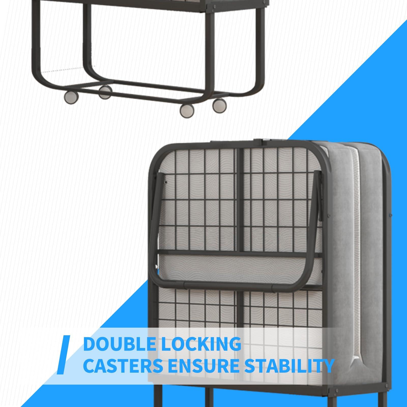 PUREMIND PUREMIND Folding Bed with Mattress for Adults, Portable Rollaway Guest Beds with 4\" Memory Foam Mattress & Metal Frame, Twin Size Foldable Bed Fold Away Bed Space Saving