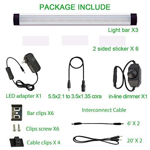 AIBOO AIBOO Dimmable LED Under Cabinet Lighting Under Counter LED Light Bar Linkable Kit with Rotary Dimmer Switch Kitchen,Counter Showcase,Shelf Lighting 3 Panel Kits 9W (Daylight White)
