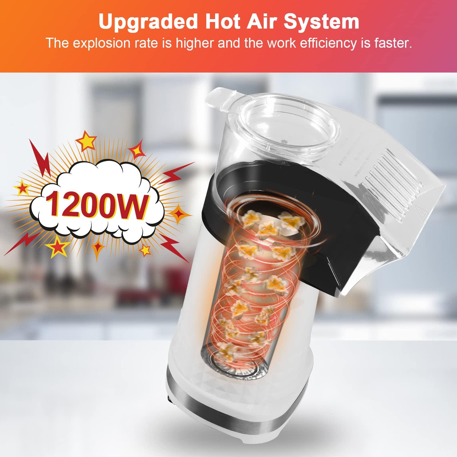 KodaQo Popcorn Maker, 1200W Hot Air Popcorn Popper Machine with Measuring Cup and Top Lid, 2 Minutes Fast, ETL Certified, No Oil Healthy Snacks for Kids, Suitable for Home, Family, Party, Movie Theater