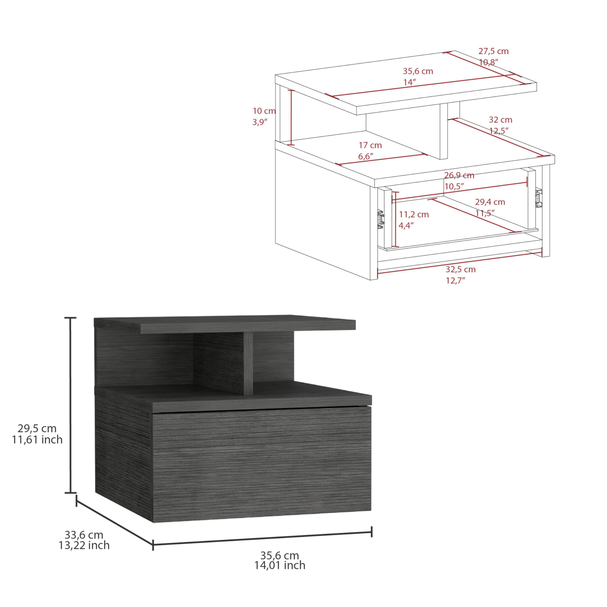 generic Floating Nightstand with Drawer and Open Storage Shelves