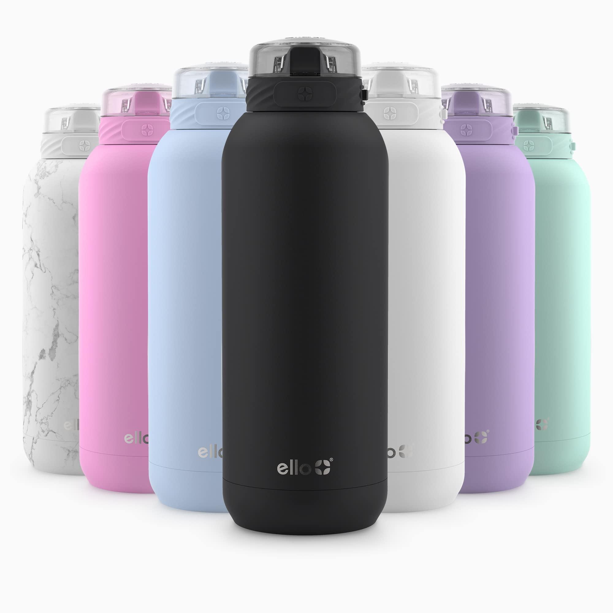 Ello Ello Cooper 40oz Stainless Steel Water Bottle with Straw and Carry Handle, Double Walled and Vacuum Insulated Metal, Leak Proof Locking Lid with Soft Silicone Spout, Reusable, BPA Free, Black