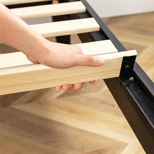 Mellow Mellow Naturalista Grand 12 Inch Solid Wood Platform Bed with Wooden Slats, Easy Assembly, Queen, Black