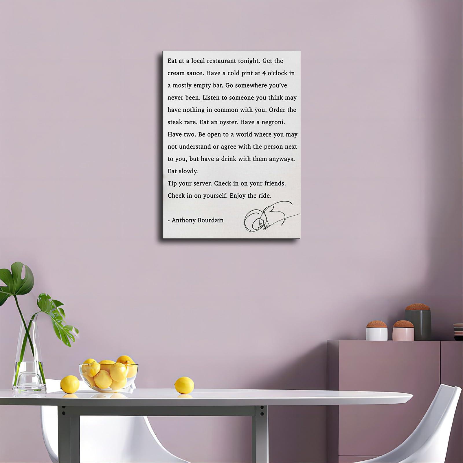 CukYi Anthony Bourdain Quote Print Poster - Eat at A Local Restaurant Tonight. Get The Cream Sauce Canvas Painting Posters And Prints Wall Art Pictures for Living Room Bedroom Decor (Framed,1624inch)